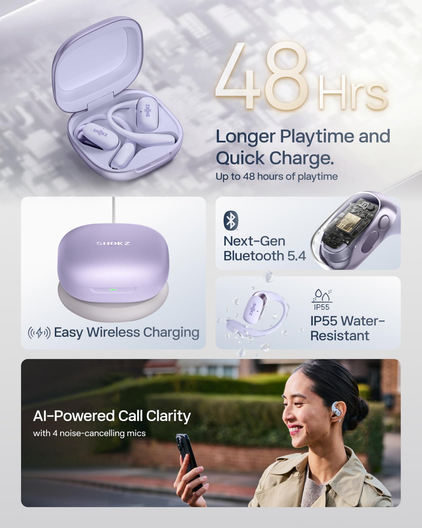 SHOKZ OpenFit 2+ Open-Ear Earbuds, Black, Dolby Audio,Wireless Charging | Soft Ear Hooks； IP55 Water-Resistant; USB-C Fast Charging；48H Playtime; Gym/outdoor/home use