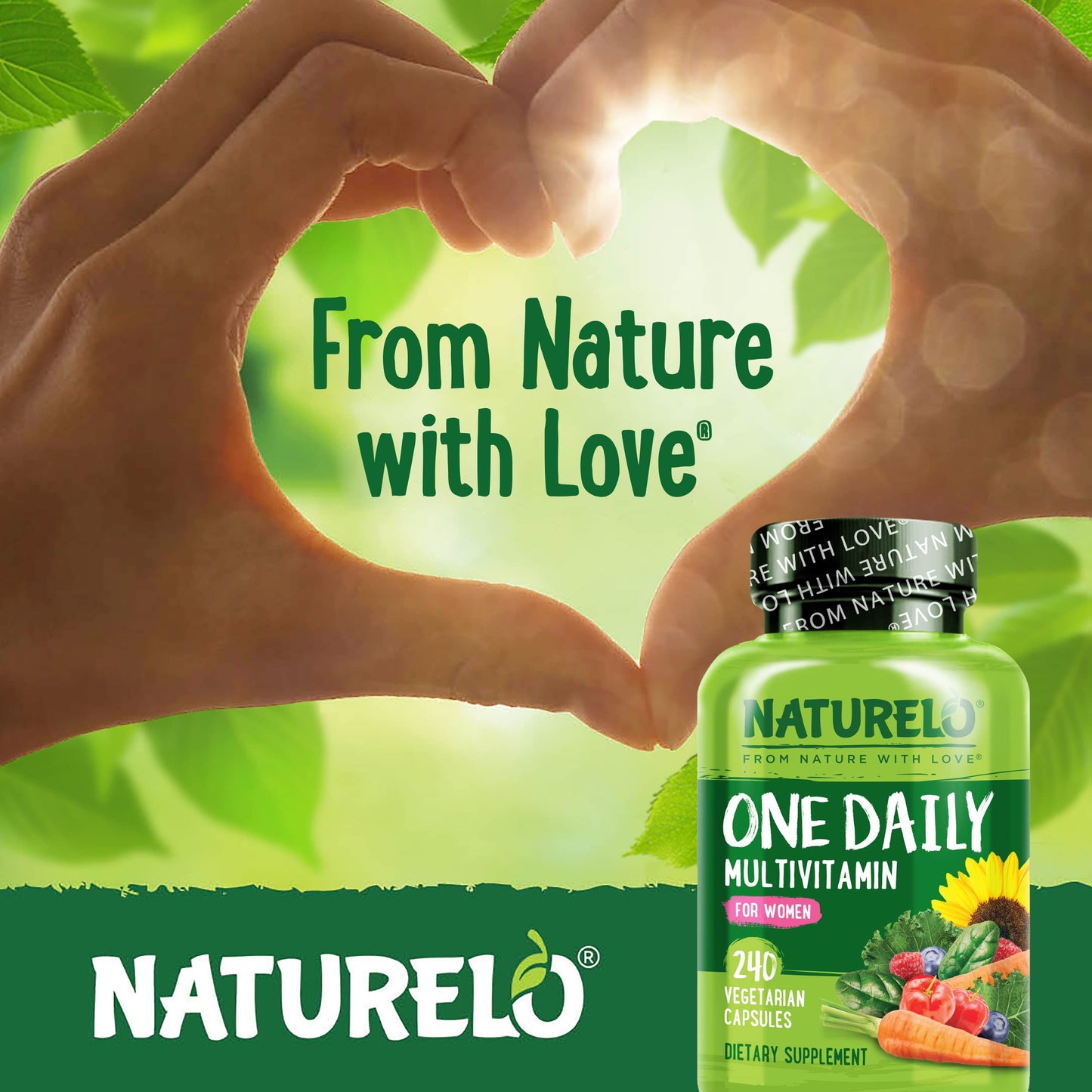 NATURELO One Daily Multivitamin for Women w/Vitamin B12, 120 Ct, Energy Support, Whole Food Daily Women Multivitamin Supplement, Nourish Hair/Skin/Nail, Non-GMO, No Soy, Gluten Free, 4 Month Supply