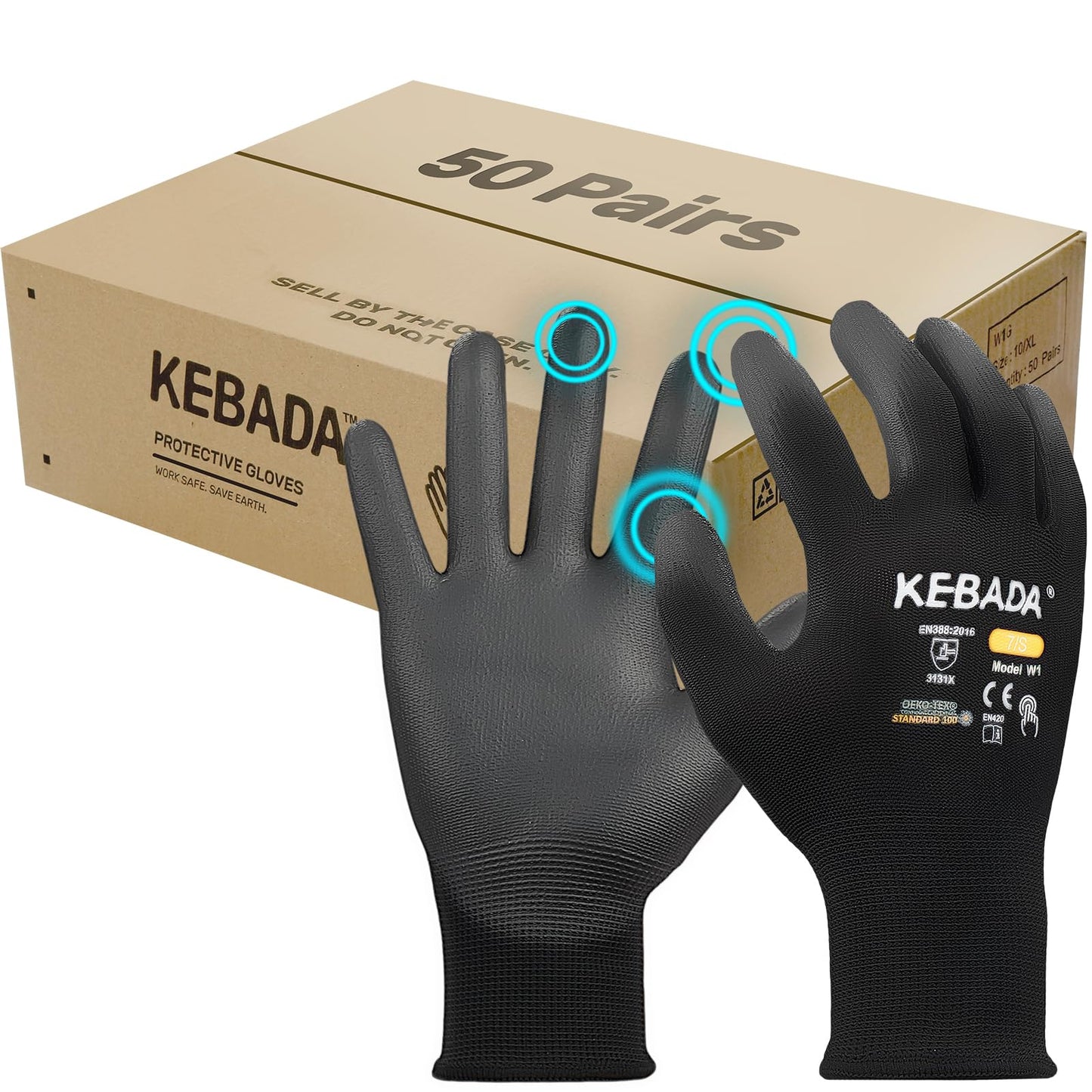 W1 Safety Work Gloves for Men & Women, Touchscreen, PU Coated | 12 Pairs, Gray, Breathable Seamless Knit, Lightweight, Secure Grip. Ideal for Warehouse, Construction, Gardening & Mechanics