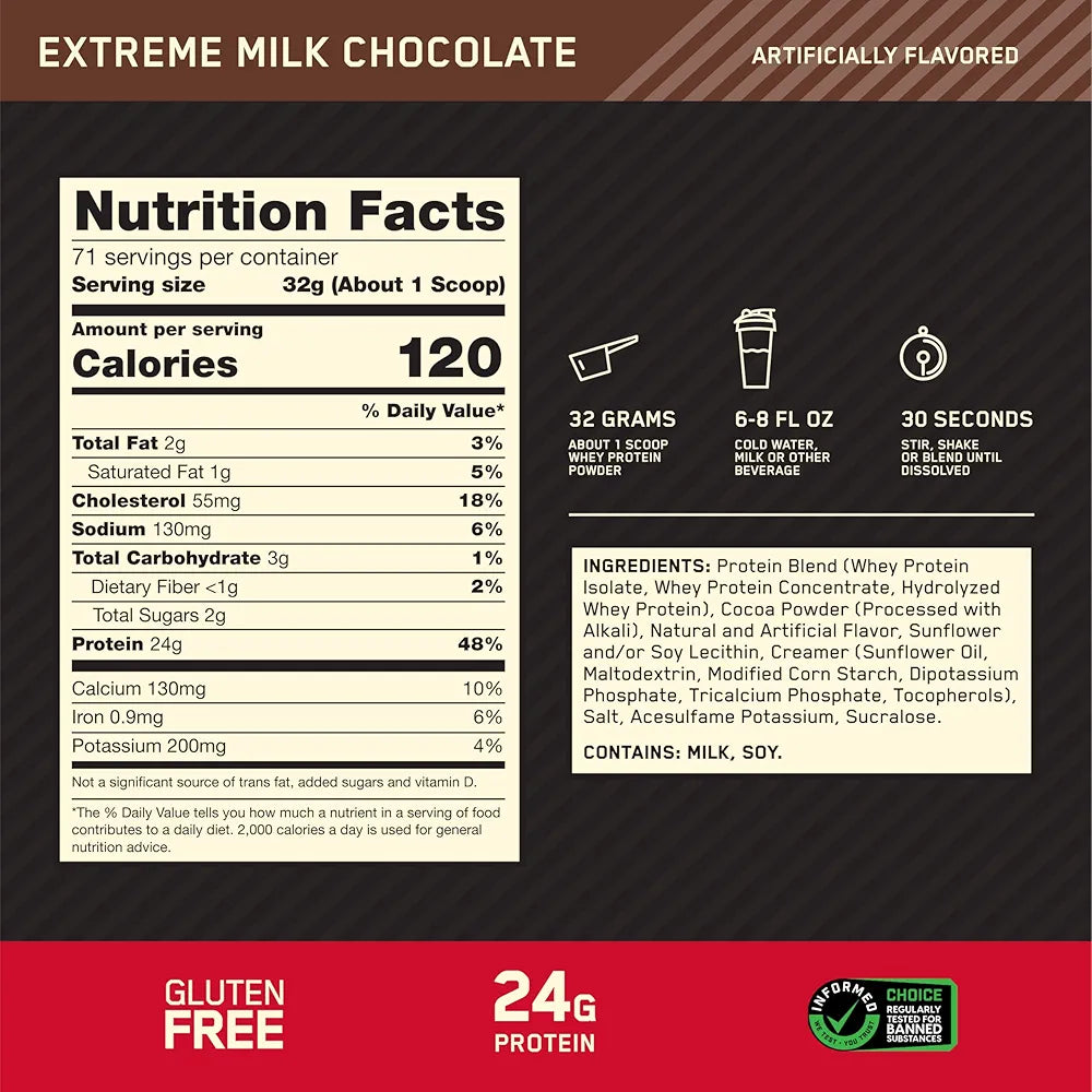 Optimum Nutrition Gold Standard 100% Whey Protein Powder, Extreme Milk Chocolate, 5 Pound 
