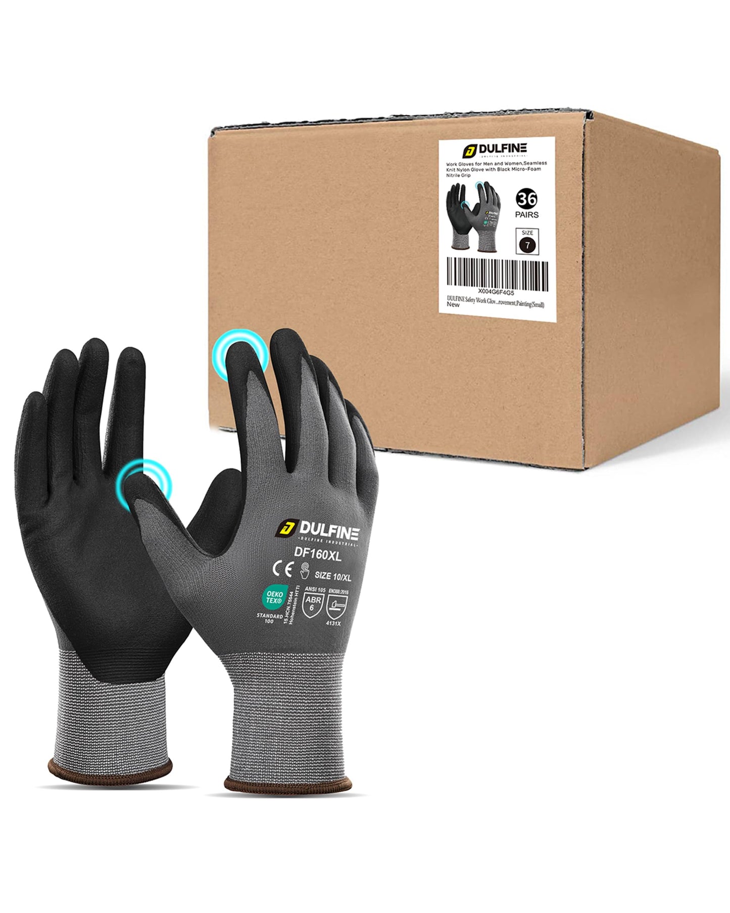 DULFINE MicroFoam Nitrile Coated 3/12/36 Pairs Work Gloves for Men & Women | Strong Grip, Touchscreen, Seamless Nylon Knit, Ideal for General Purpose, Automotive, Home Improvement, Painting