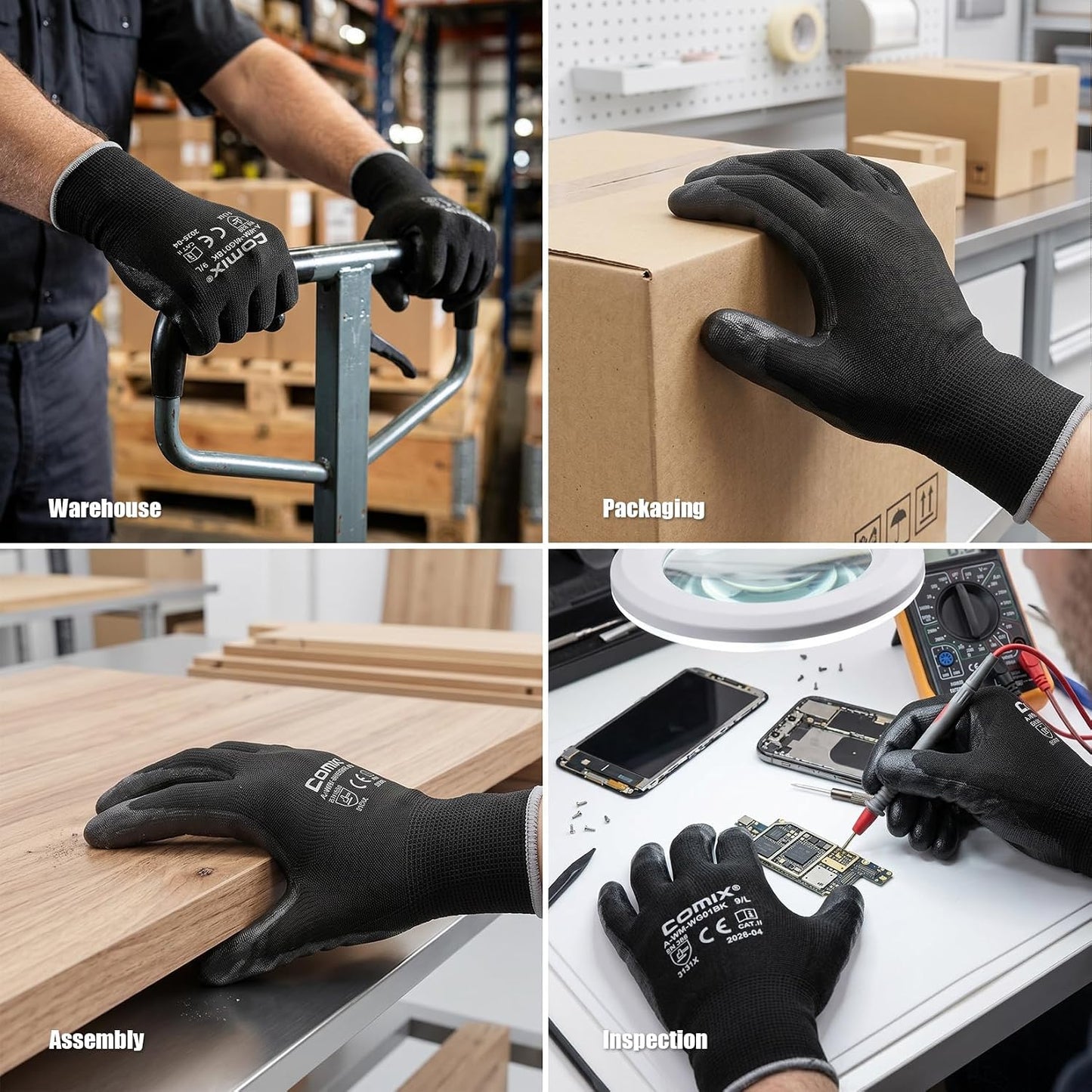 Comix PU Coated Work Gloves 12 Pairs, Light Grip for Warehouse | High-Dexterity Safety Gloves. Breathable 13-Gauge Liner. Ideal For Material Handling, Logistics, Assembly & Maintenance