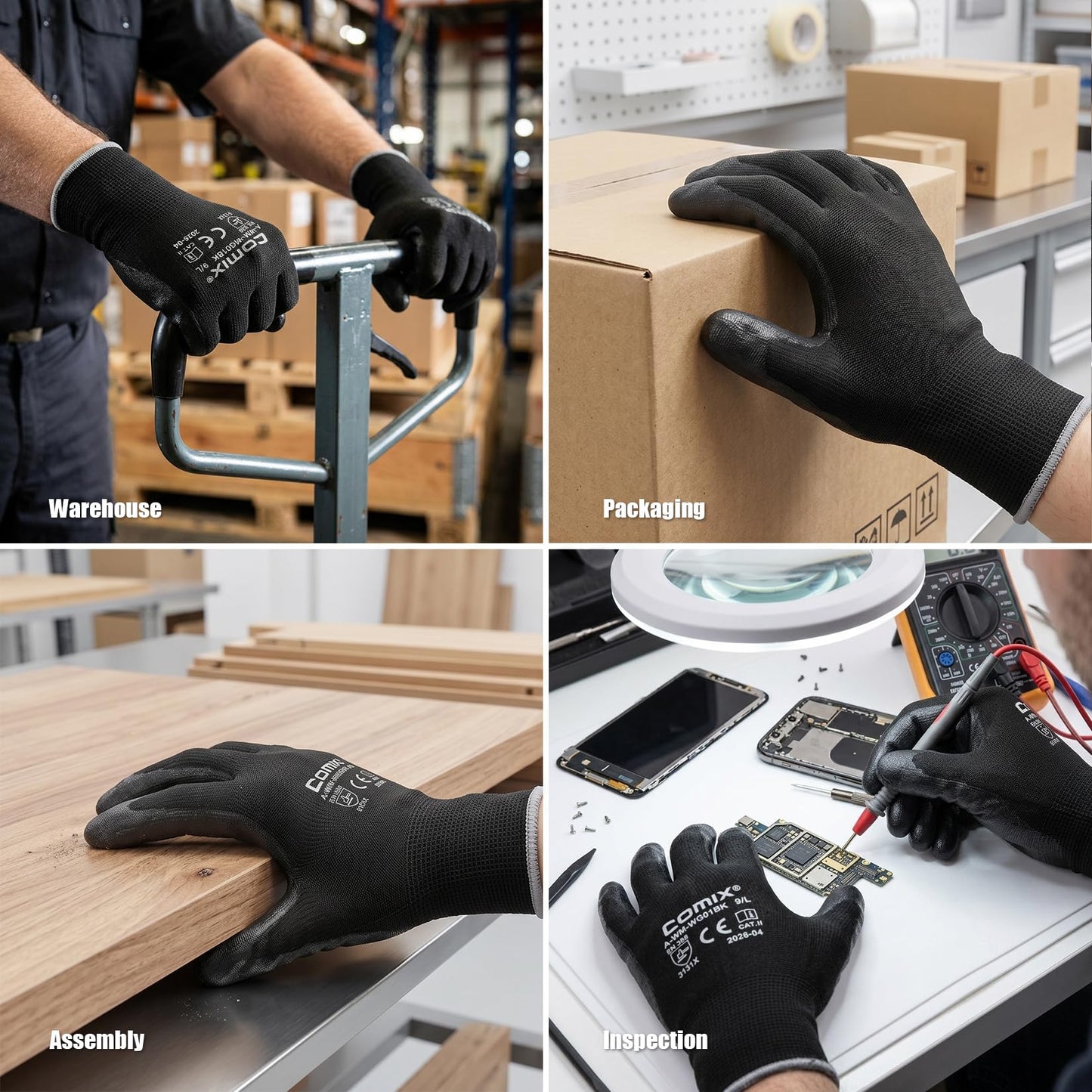 Comix PU Coated Work Gloves 12 Pairs, Light Grip for Warehouse | High-Dexterity Safety Gloves. Breathable 13-Gauge Liner. Ideal For Material Handling, Logistics, Assembly & Maintenance