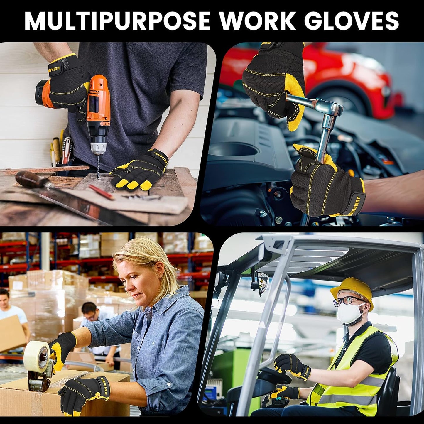 Safety Work Gloves, Men's Utility Mechanic Working Gloves for All Purpose, Touchscreen Compatible, Flexible Breathable Fit, Knuckles & Palm (M)