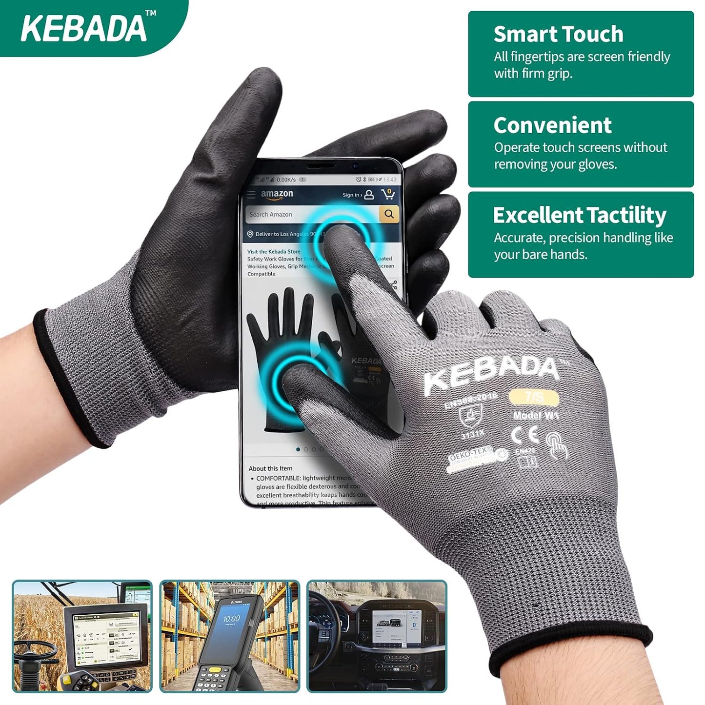 W1 Safety Work Gloves for Men & Women, Touchscreen, PU Coated | 12 Pairs, Gray, Breathable Seamless Knit, Lightweight, Secure Grip. Ideal for Warehouse, Construction, Gardening & Mechanics