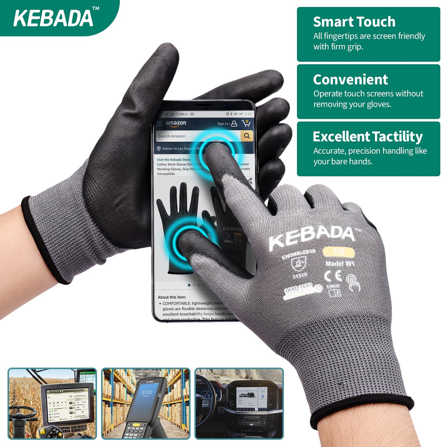W1 Safety Work Gloves for Men & Women, Touchscreen, PU Coated | 12 Pairs, Gray, Breathable Seamless Knit, Lightweight, Secure Grip. Ideal for Warehouse, Construction, Gardening & Mechanics