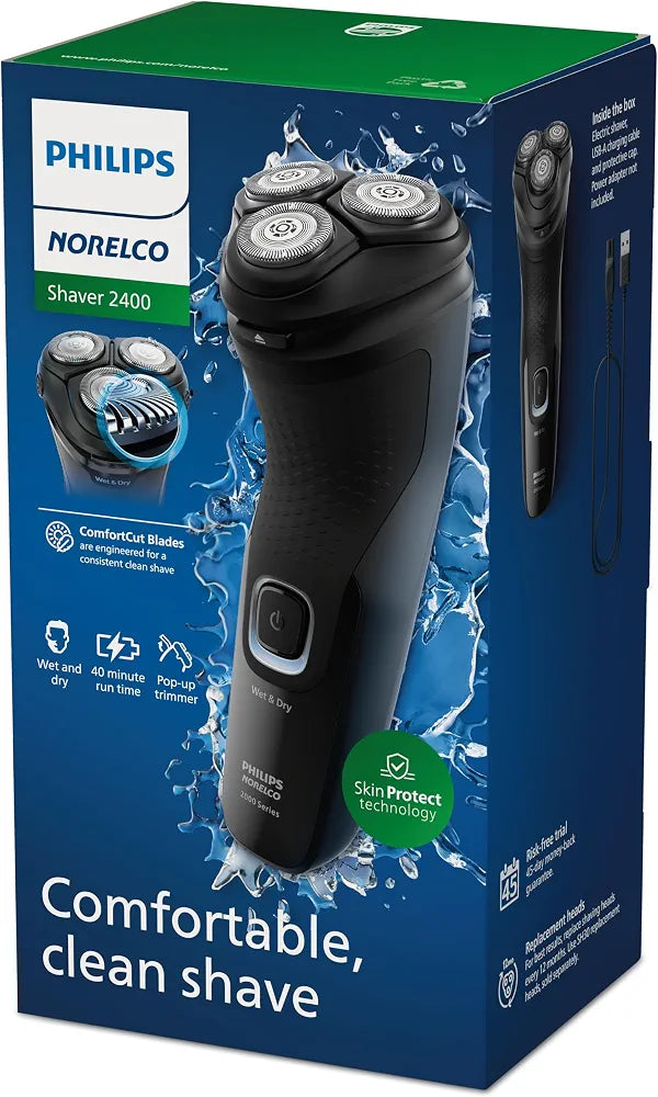 Philips Norelco Shaver 2400 Series Wet & Dry Electric Shaver with Pop-up Trimmer and Protective Cap, Deep Black (Model X3001/90)