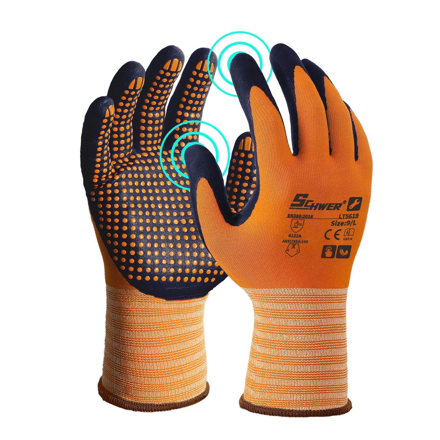 Schwer 3/6/12 Pairs Safety Work Gloves, MicroDot Abrasion & Grip, LT5619, L | Certified to Level 6 Abrasion, Strong Grip, Microfoam Nitrile Coated, Touchscreen, 3D-Comfort, A1 Cut Resistant, Gardening