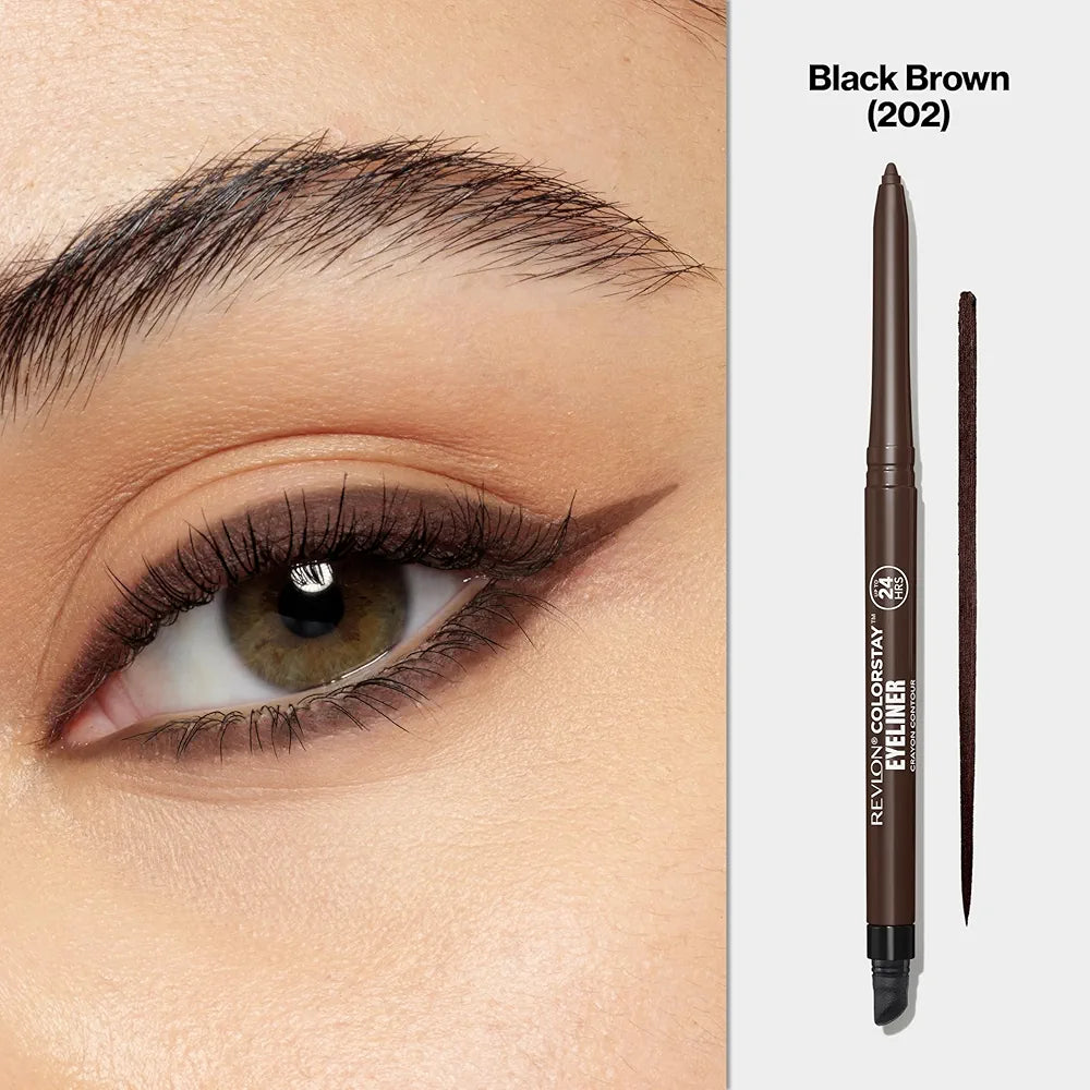 Revlon ColorStay Waterproof Eyeliner Pencil - 202 Black Brown, Long-Lasting Smudge-Proof Matte Finish with Built-In Sharpener