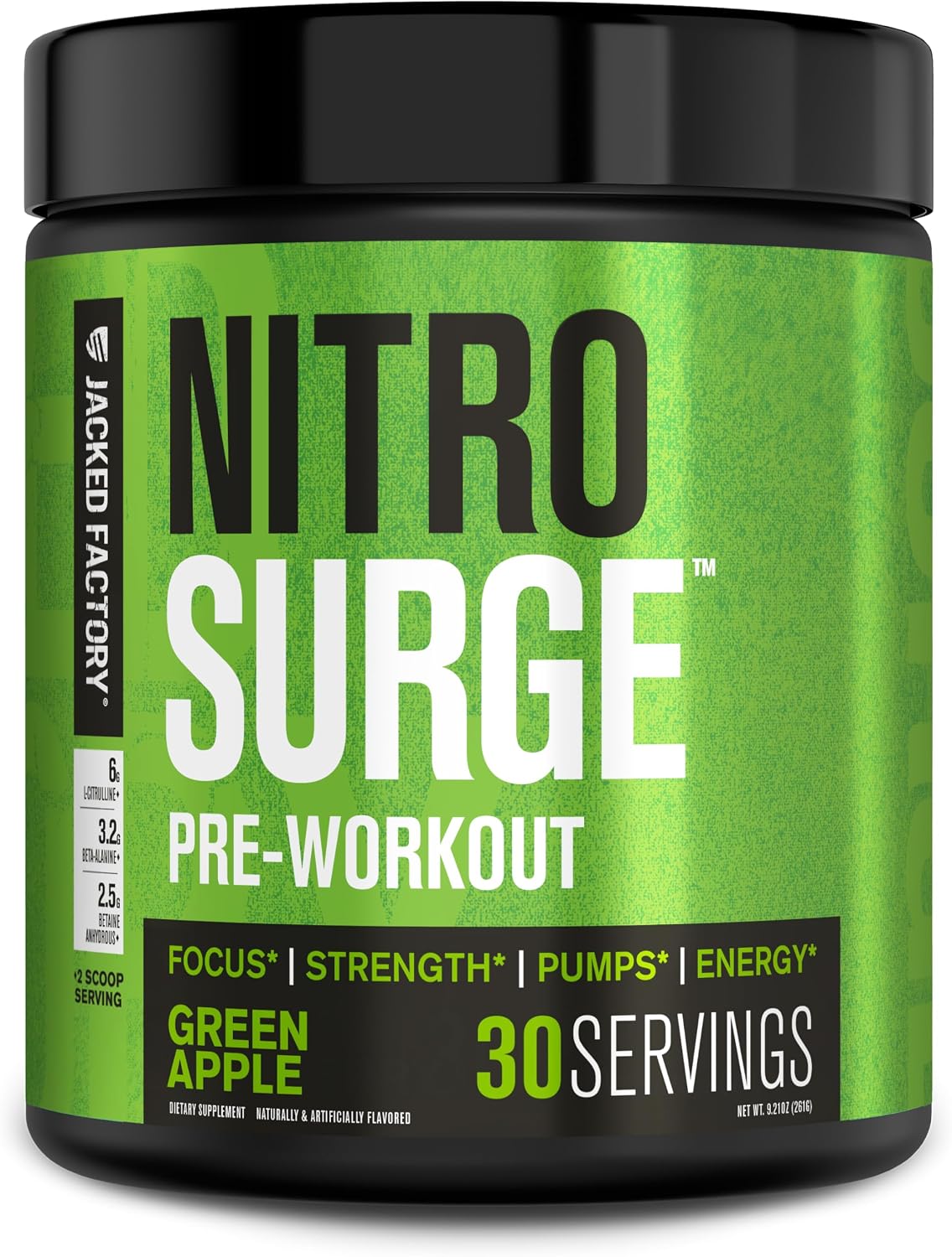 Jacked Factory NITROSURGE Pre Workout Supplement - Endless Energy, Instant Strength Gains, Clear Focus, Intense Pumps - NO Booster & Preworkout Powder with Beta Alanine - 30 Servings, Cherry Limeade