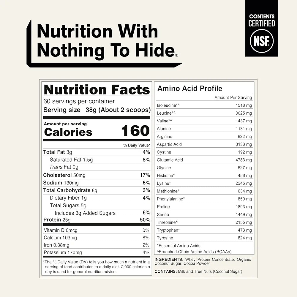 NAKED Whey Protein Supplement Powder, Chocolate, NSF Certified, GMO Free, Soy Free, Gluten Free Aid Muscle Growth and Recovery 60 Servings, 5 Ib
