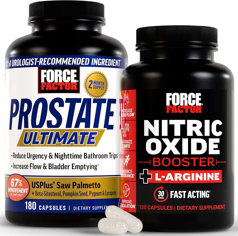 Force Factor Prostate Ultimate, Prostate Health Supplement for Men Nitric Oxide Booster, Fast-Acting Formula with L-Arginine, Boosts Nitric Oxide Levels, 120 Capsules