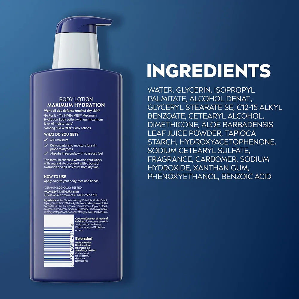 NIVEA MEN Real Madrid Limited Edition Design Maximum Hydration 48-Hour Moisture Body Lotion for Dry Skin, Aloe Vera Lotion for Men, 3-in-1 Body, Face and Hands, 16.9 Fl Oz Bottle