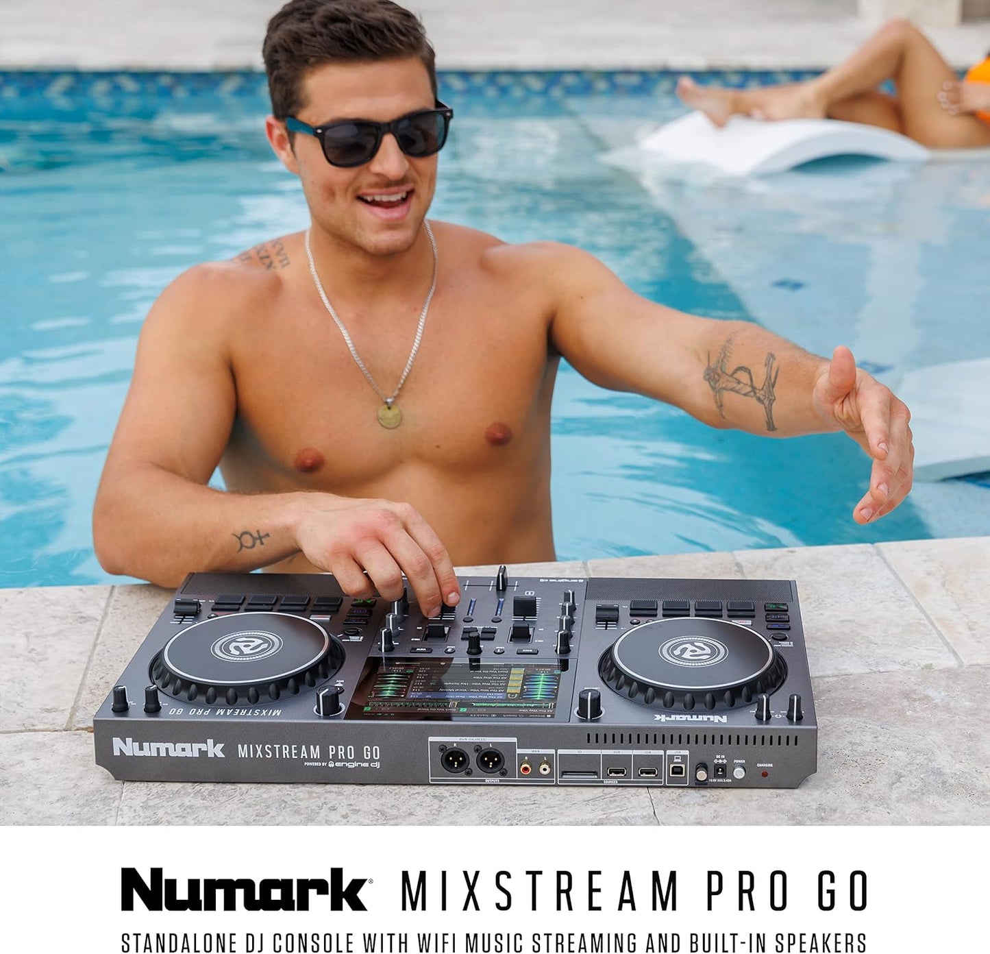 Numark Mixstream Pro Go Portable DJ Controller | Battery-Powered Standalone DJ Mixer with Stem Separation, Wi-Fi Streaming, Built-In Speakers, and 7" Touchscreen