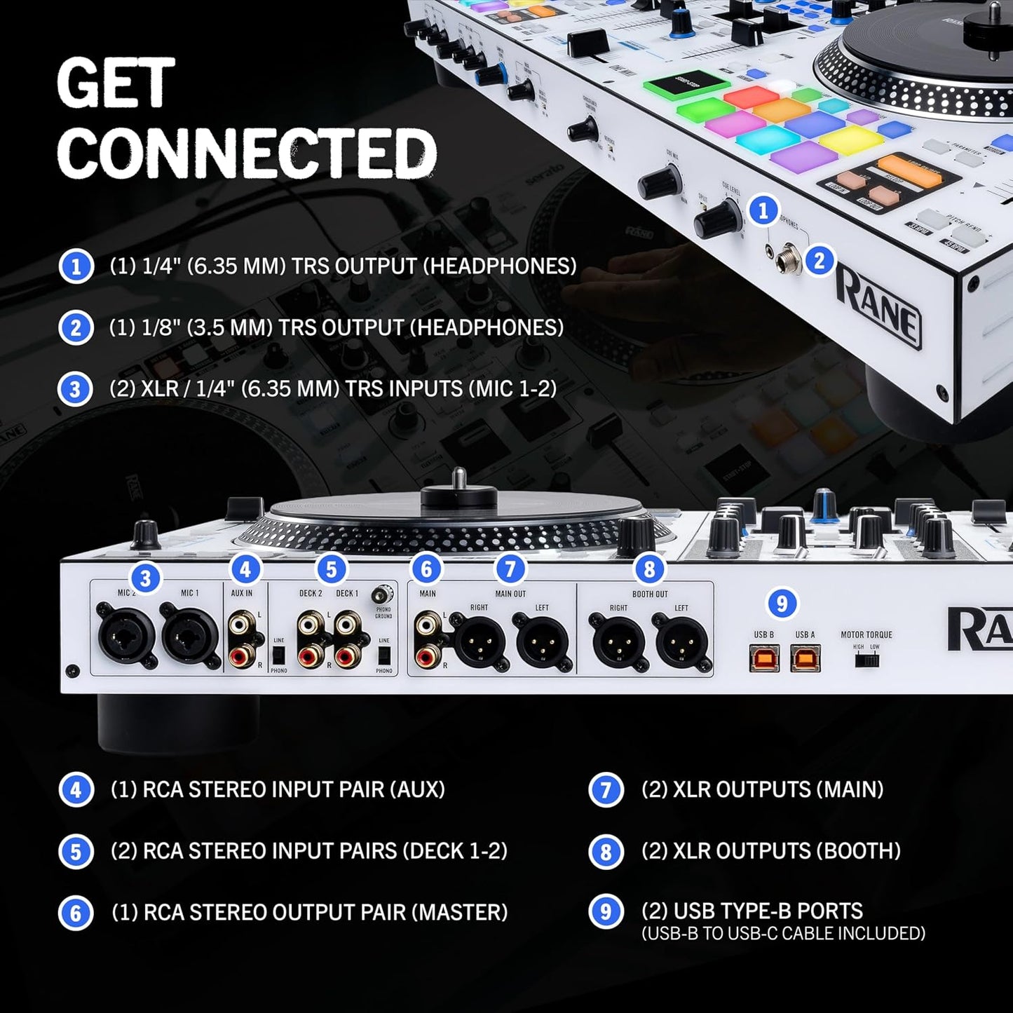 RANE SYSTEM ONE All-in-One Standalone Motorized DJ Controller with Engine DJ OS, Seamless Mixing on 2 Decks, Stems FX, Serato DJ Pro, XLR Outputs