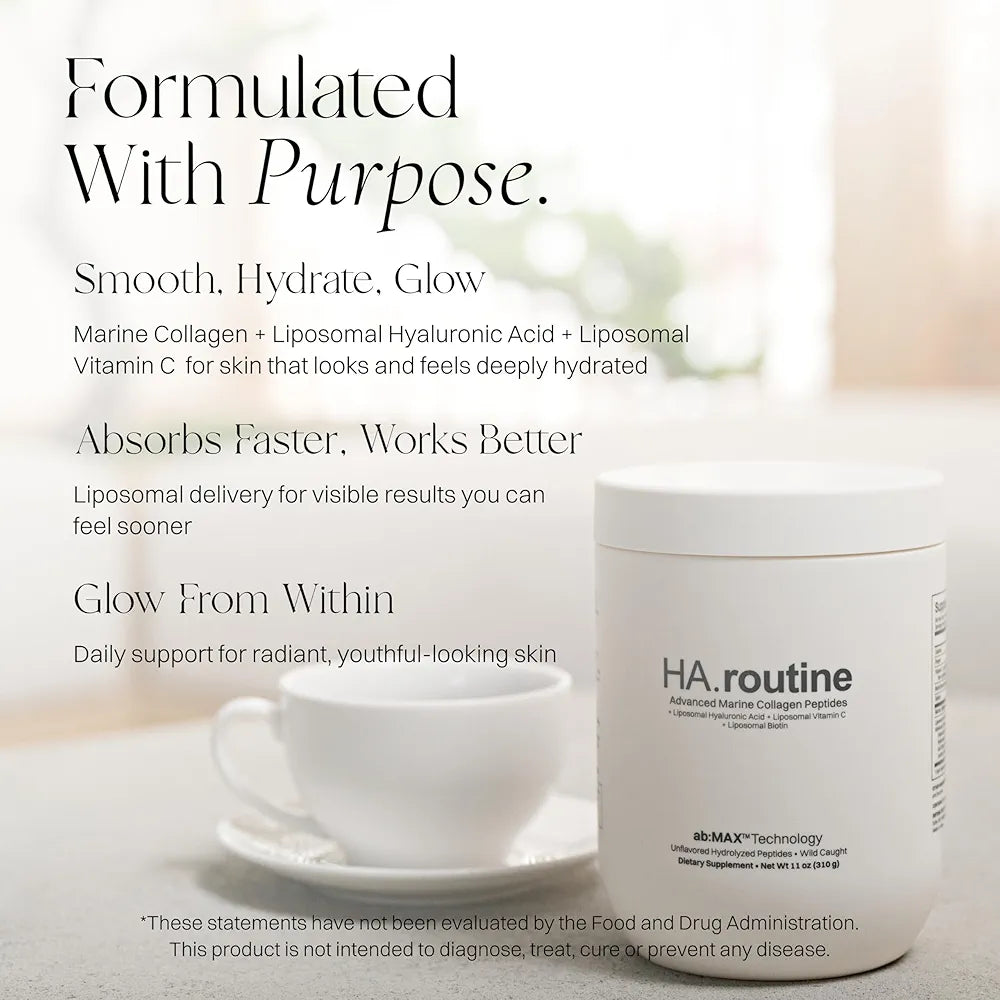 Haroutine Advanced Marine Collagen Peptides Powder + Liposomal Vitamin C, Hyaluronic Acid & Biotin, Type I Collagen Supplement for Skin, Hair, Nails, Joint & Gut Health, Unflavored-Packaging May Vary