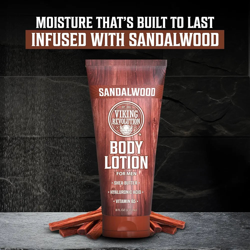 Viking Revolution Sandalwood Men's Body Lotion - Deep Hydration for Dry Skin with Shea Butter, Hyaluronic Acid, and Vitamin B5