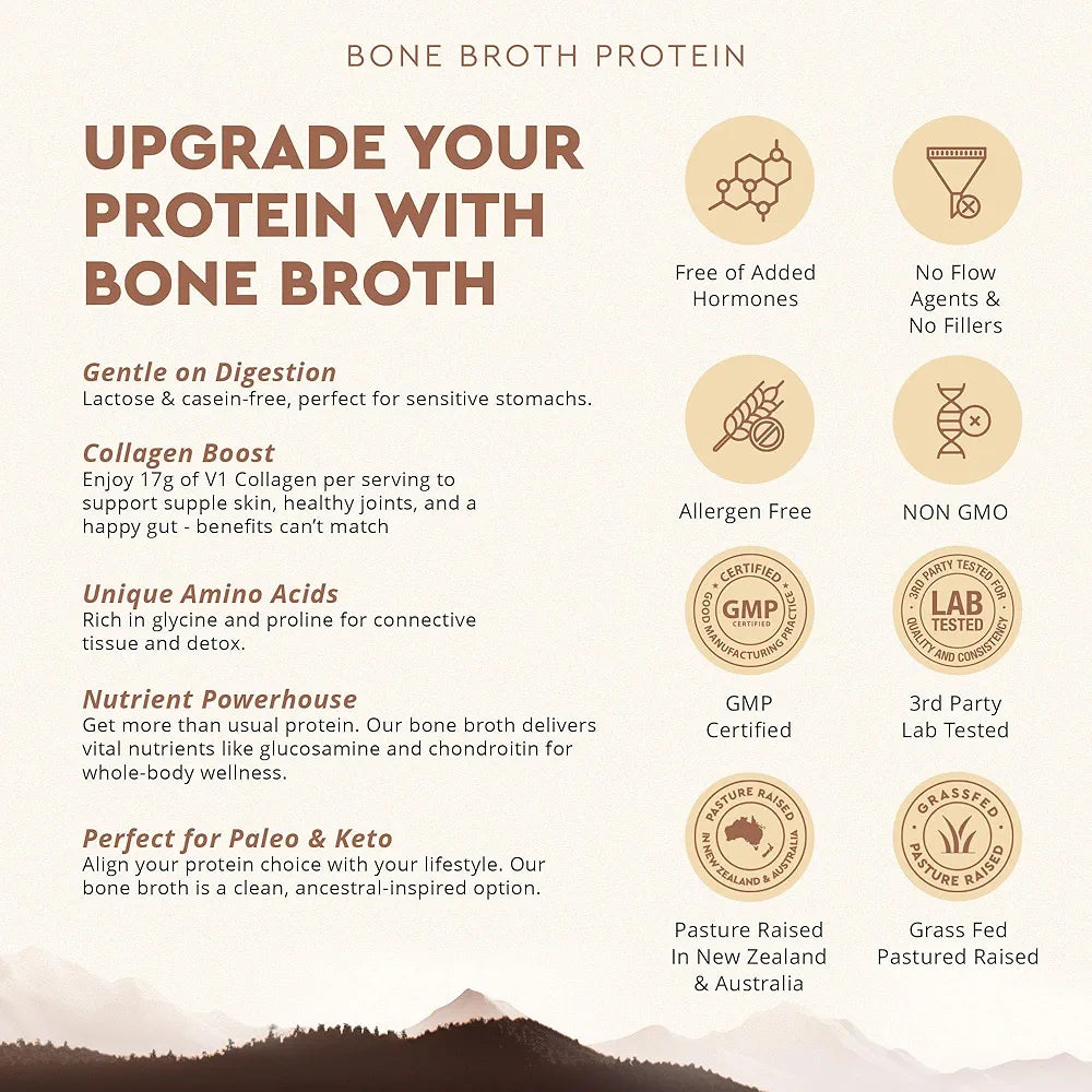 Ancestral Supplements Grass Fed Protein Powder, Chocolate, Beef Bone Broth Based w/Beef Organs & Organic Mushrooms, Gut Health Support, High Protein Supplement, 20g Protein Per Serving, 30 Day Supply