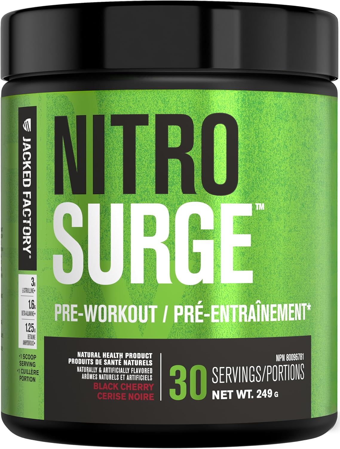 Jacked Factory NITROSURGE Pre Workout Supplement - Endless Energy, Instant Strength Gains, Clear Focus, Intense Pumps - NO Booster & Preworkout Powder with Beta Alanine - 30 Servings, Cherry Limeade