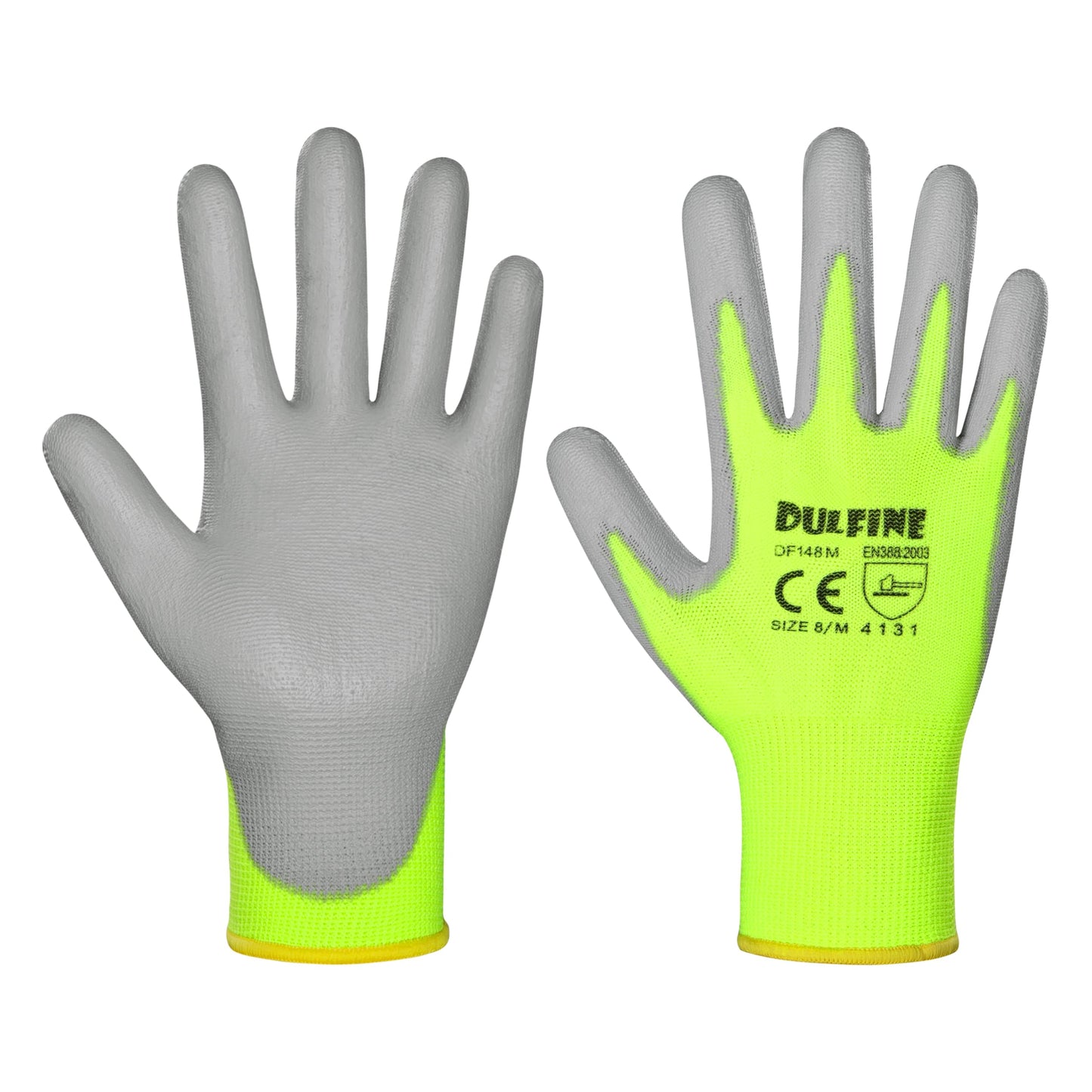 DULFINE Safety Work Gloves for Men & Women, PU Coated Seamless Knit Grip