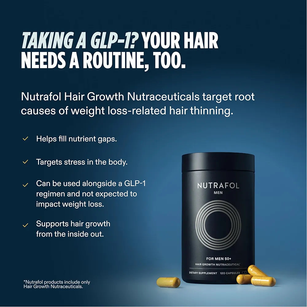 Nutrafol Men 50+ Hair Growth Supplements, Clinically Tested for Visibly Thicker Hair and Scalp Coverage, #1 Dermatologist-Recommended Hair Growth Supplement Brand - 1 Month Supply