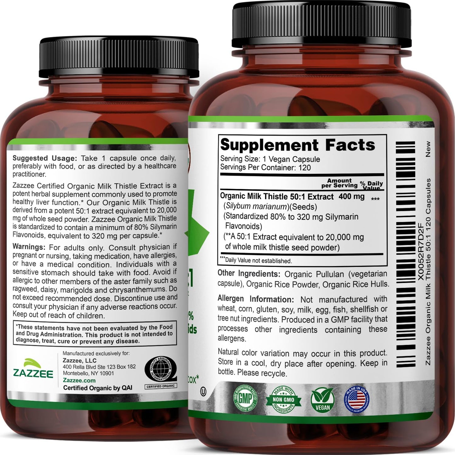 Zazzee USDA Organic Milk Thistle 50:1 Extract, 80% Silymarin Flavonoids, 200 Vegan Capsules, 6+ Month Supply, Silybum Marianum, Liver Support & Detox Support, Organic All-Natural, Non-GMO, Made in USA