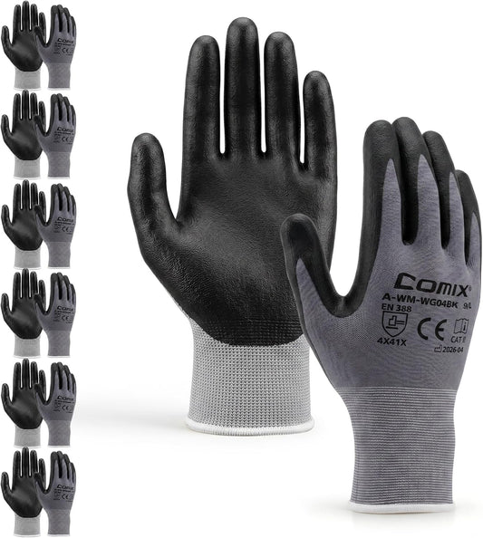 Comix Nitrile Coated Work Gloves, 15G Breathable Micro Foam, 6 Pairs | 15G Microfoam liner for warehouse, assembly, maintenance & automotive. Nitrile coated grip in dry/light-oil conditions