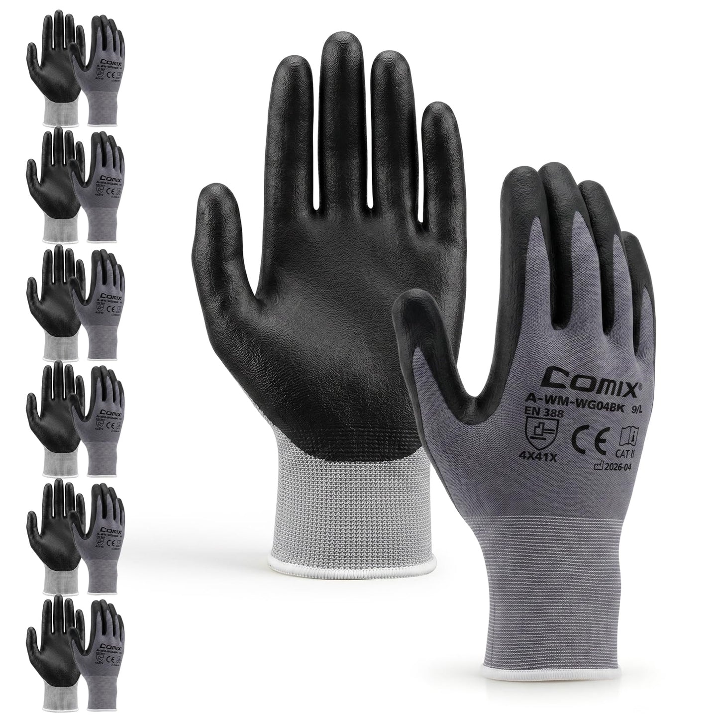 Comix Nitrile Coated Work Gloves, 15G Breathable Micro Foam, 6 Pairs | 15G Microfoam liner for warehouse, assembly, maintenance & automotive. Nitrile coated grip in dry/light-oil conditions