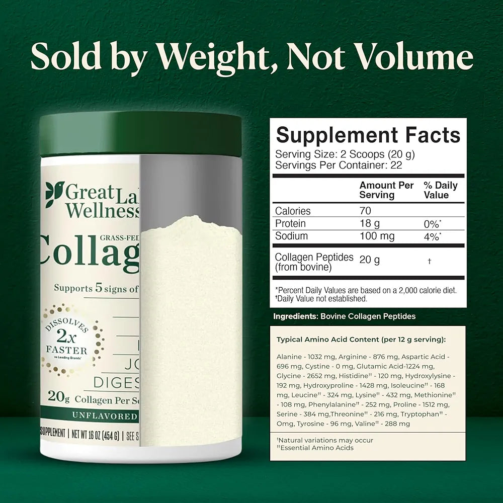 Great Lakes Wellness Collagen Peptides Powder – Supports Skin, Hair, Nails, Joints & Digestion – Hydrolyzed, Quick Dissolve, Non-GMO, Keto & Kosher – Pure Collagen Protein 