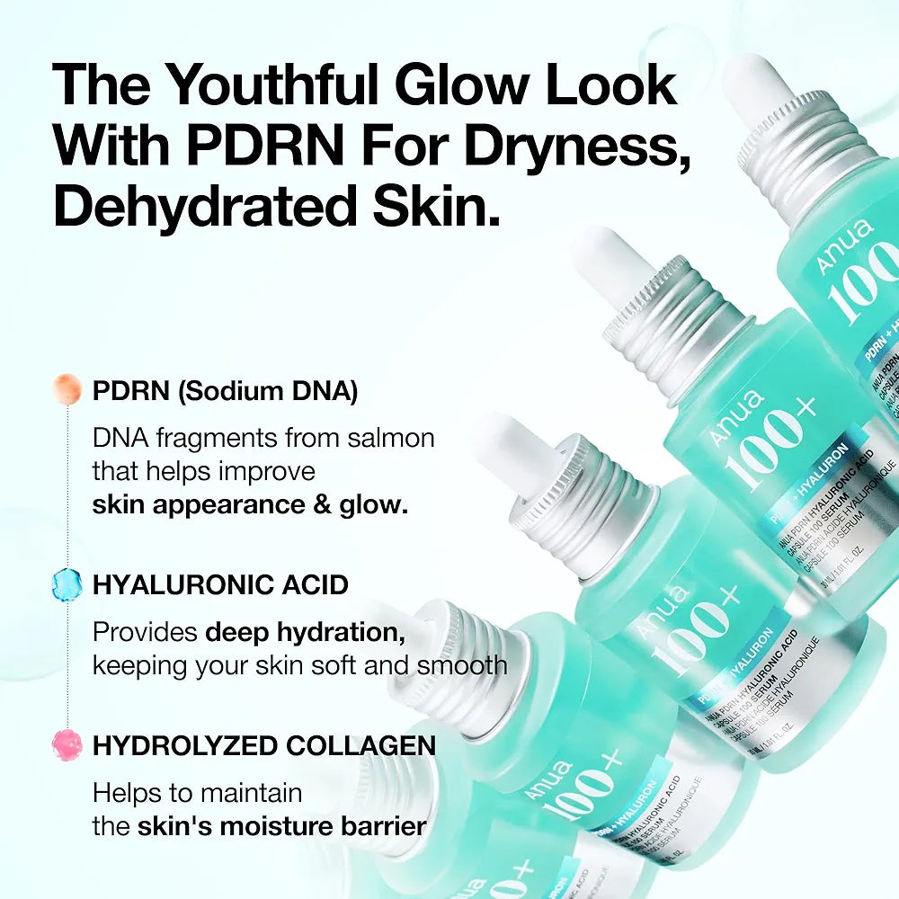 Anua PDRN Hyaluronic Acid Capsule 100 Serum - Salmon DNA Hydrating & Plumping Korean Skincare, 1.01 fl. oz
