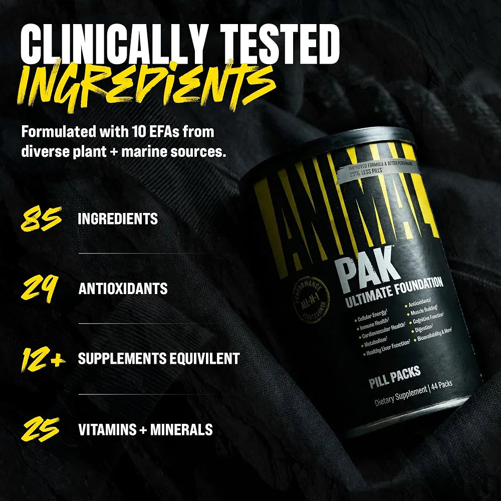 Animal Pak Daily Multivitamin for Men & Women | All-in-One Nutrition Supplement | Vitamins C, B, D, Zinc, Amino Acids, Digestive Enzymes | Supports Performance Immunity, Energy & Focus | 44 Day Supply