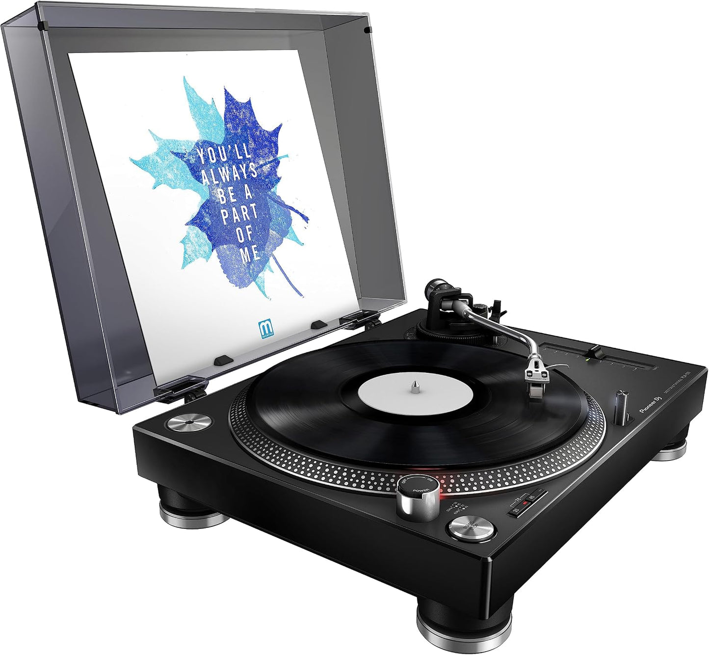 Pioneer DJ PLX-500 Direct Drive Turntable | Play and digitize vinyl, USB recording, DJ-style layout, phono/line output, dust-cover sleeve stand
