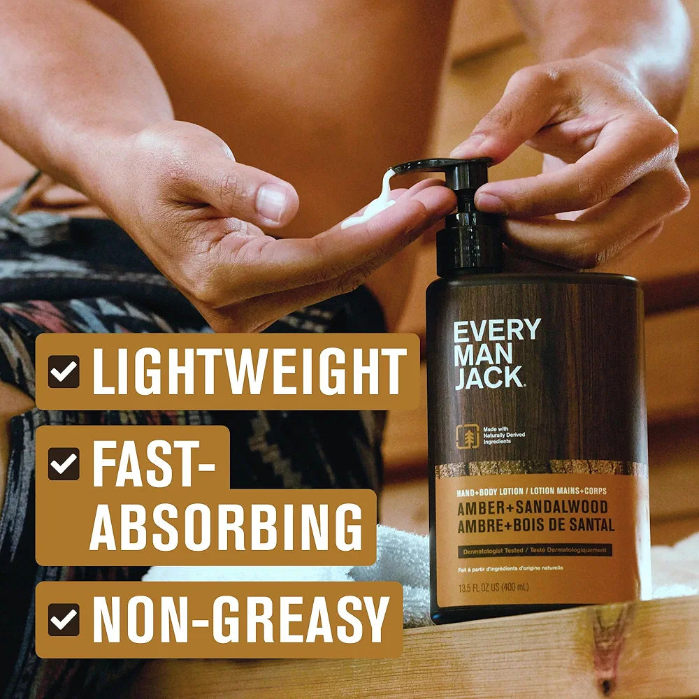 Every Man Jack Amber + Sandalwood Hand & Body Lotion, 13.5oz - Hypoallergenic & Fast-Absorbing