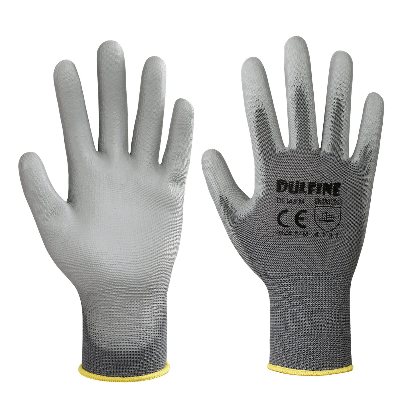 DULFINE Safety Work Gloves for Men & Women, PU Coated Seamless Knit Grip