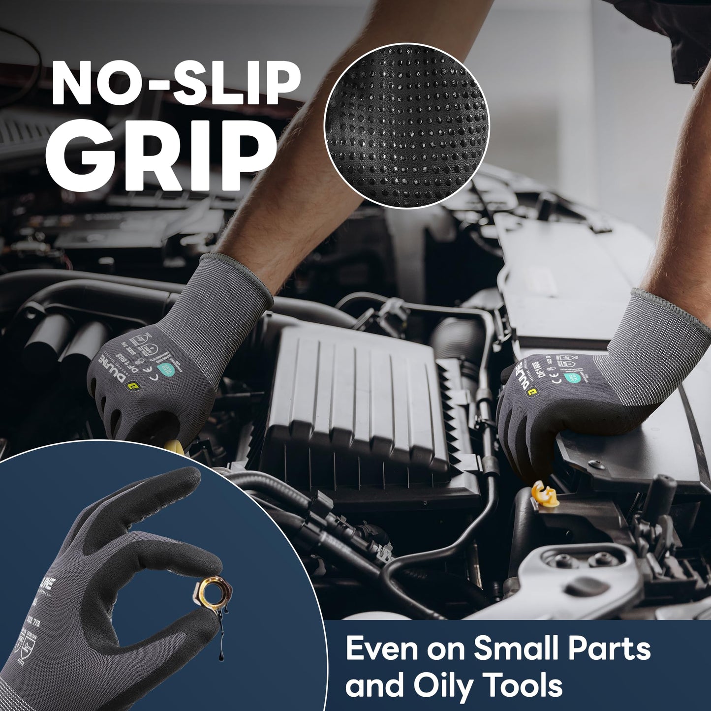 DULFINE MicroFoam Nitrile Coated 3/12/36 Pairs Work Gloves for Men & Women | Strong Grip, Touchscreen, Seamless Nylon Knit, Ideal for General Purpose, Automotive, Home Improvement, Painting