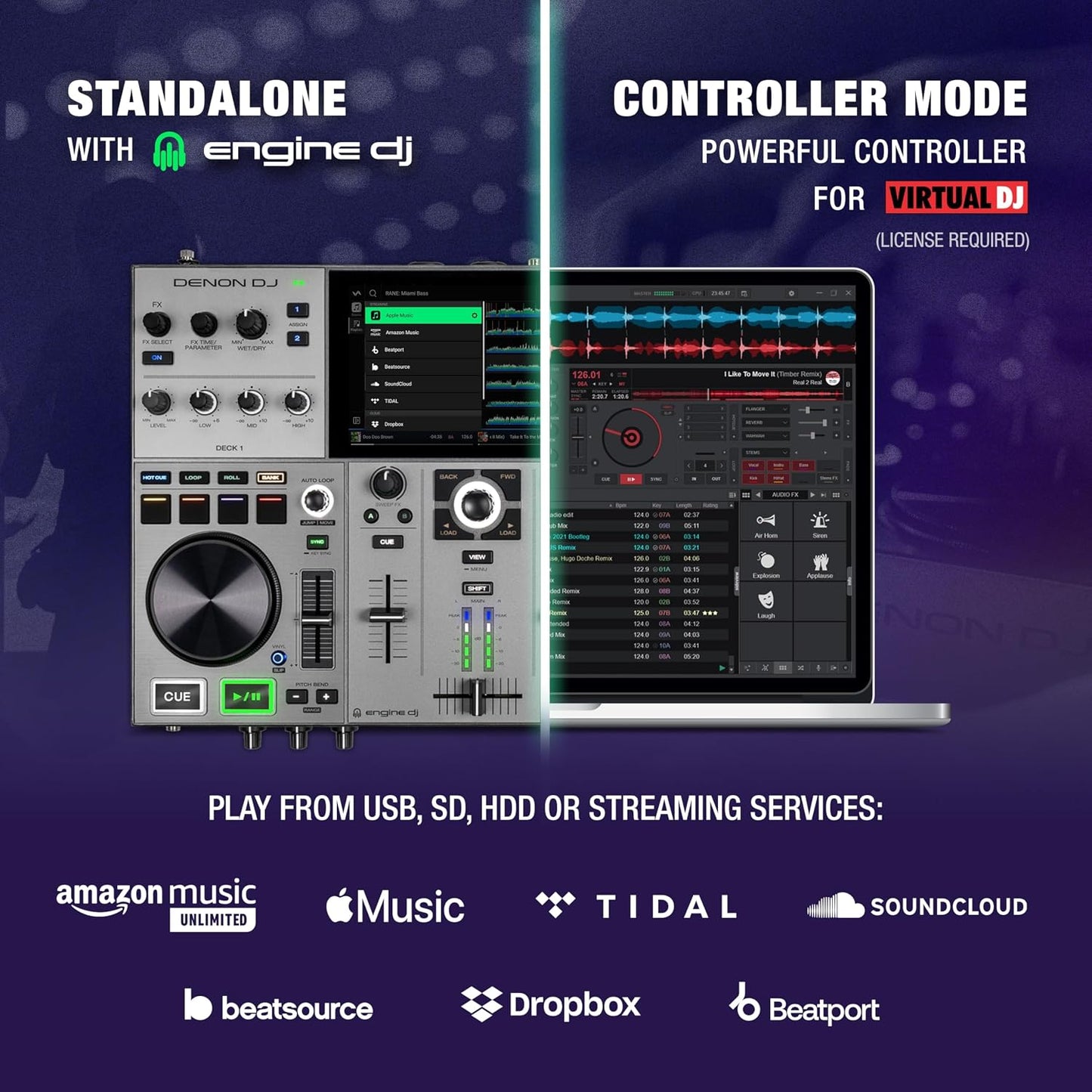 Denon DJ PRIME GO+ Standalone Portable DJ Controller | 2-Deck Mixer with Stem Separation, Wi-Fi, Bluetooth, Lighting Control, 7" Screen, and Battery