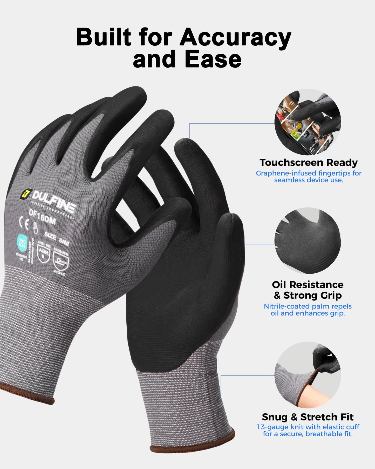 DULFINE MicroFoam Nitrile Coated 3/12/36 Pairs Work Gloves for Men & Women | Strong Grip, Touchscreen, Seamless Nylon Knit, Ideal for General Purpose, Automotive, Home Improvement, Painting