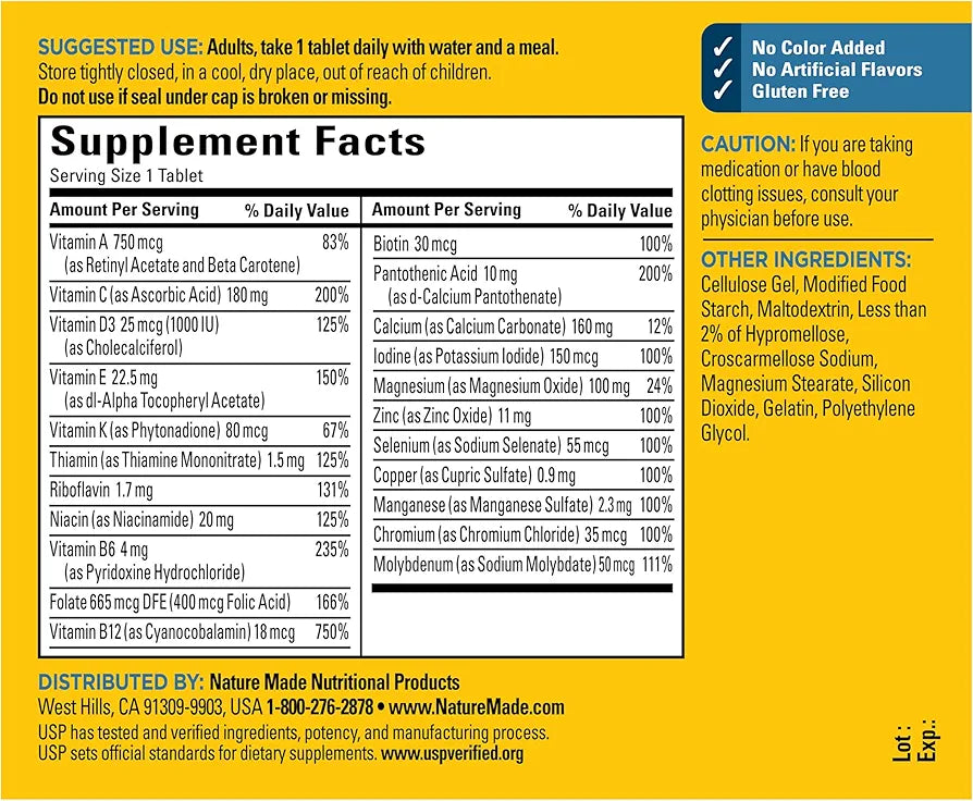 Nature Made Multivitamin for Him, Mens Multivitamins with No Iron, Daily Nutritional Support, Nature Made Multi Mens Vitamins & Minerals, 90 Tablets, 90 Day Supply