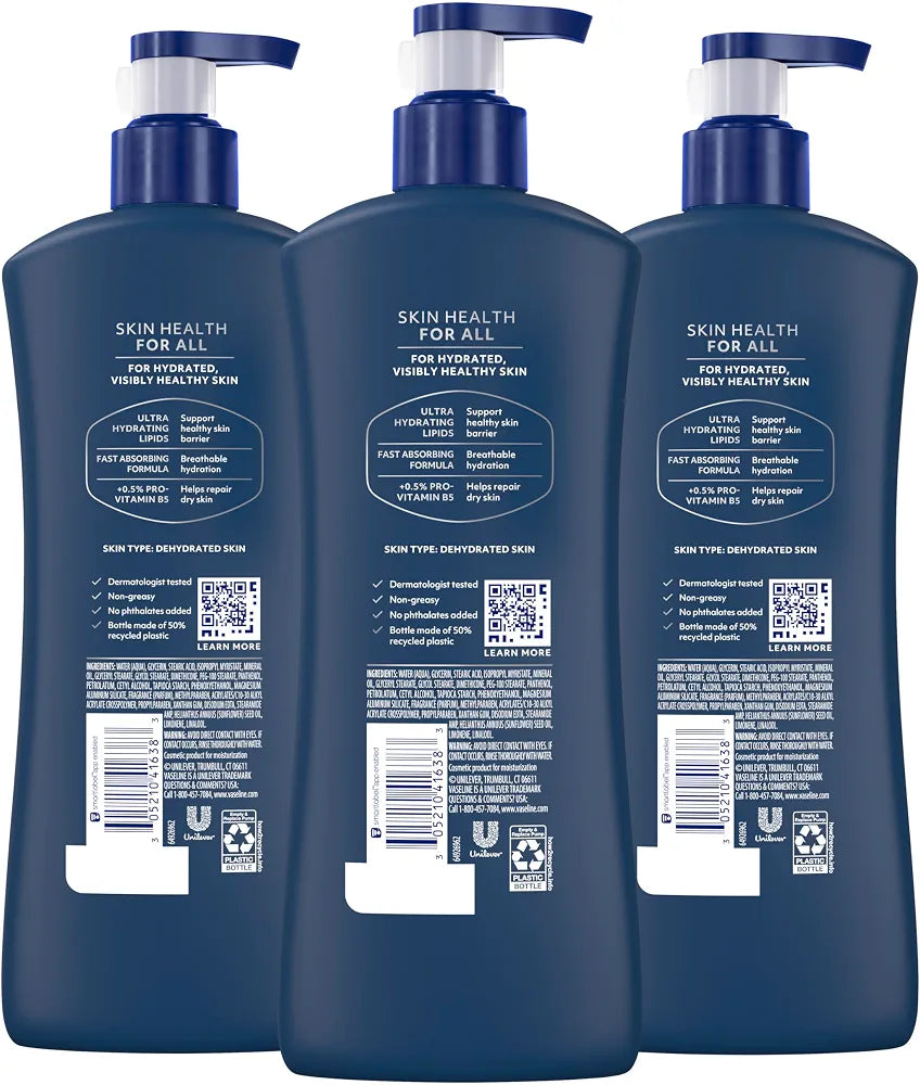 Vaseline Men's Healing Moisture Hand & Body Lotion, Fast-Absorbing & Non-Greasy for Dry Skin, 20.3 oz (Pack of 3)
