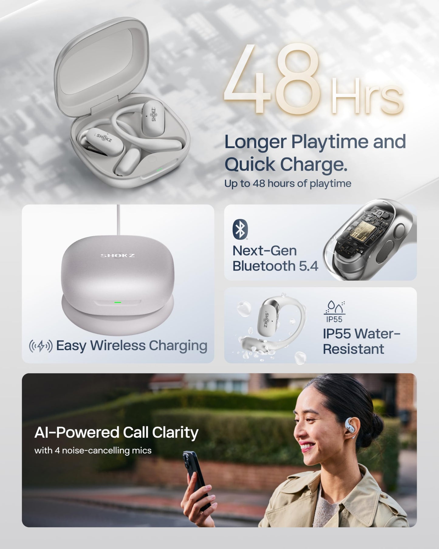 SHOKZ OpenFit 2+ Open-Ear Earbuds, Black, Dolby Audio,Wireless Charging | Soft Ear Hooks； IP55 Water-Resistant; USB-C Fast Charging；48H Playtime; Gym/outdoor/home use