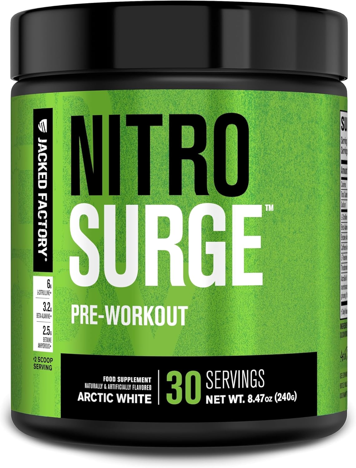 Jacked Factory NITROSURGE Pre Workout Supplement - Endless Energy, Instant Strength Gains, Clear Focus, Intense Pumps - NO Booster & Preworkout Powder with Beta Alanine - 30 Servings, Cherry Limeade