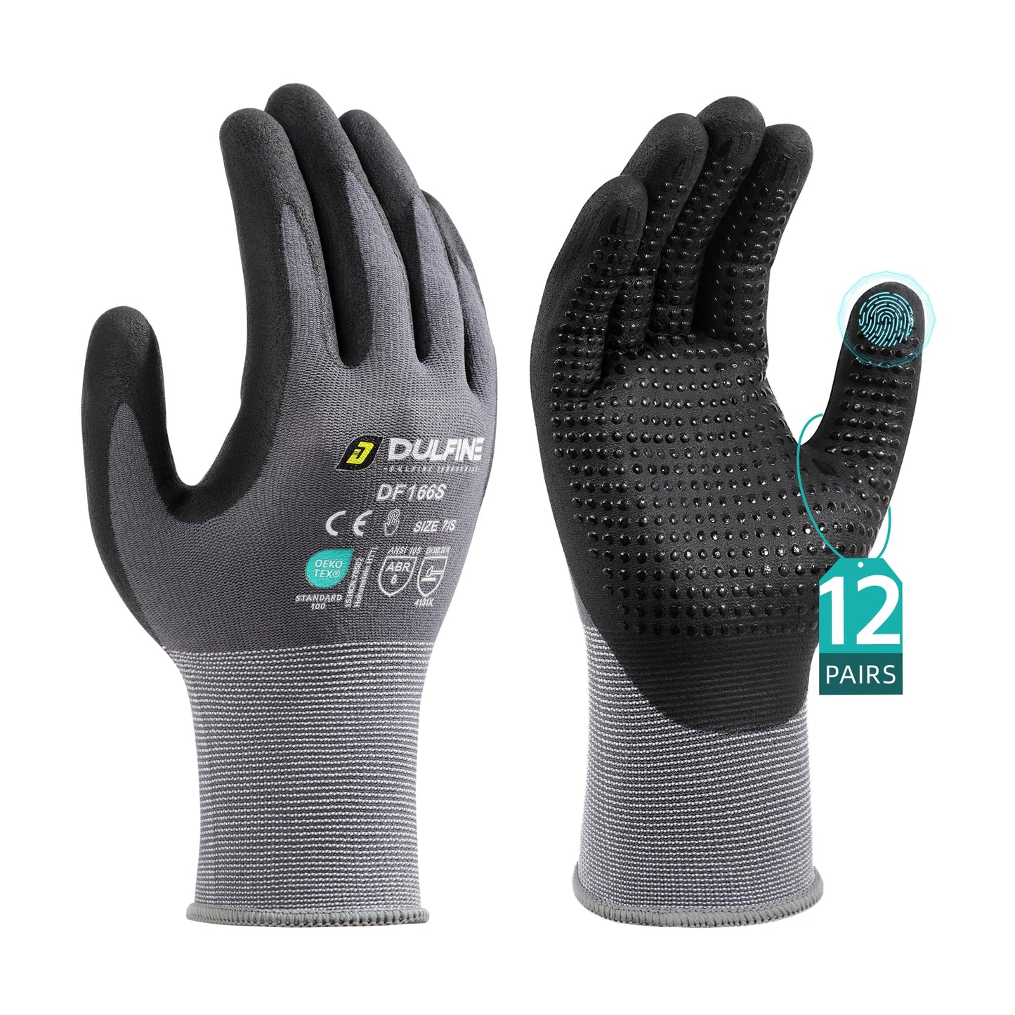 DULFINE MicroFoam Nitrile Coated 3/12/36 Pairs Work Gloves for Men & Women | Strong Grip, Touchscreen, Seamless Nylon Knit, Ideal for General Purpose, Automotive, Home Improvement, Painting