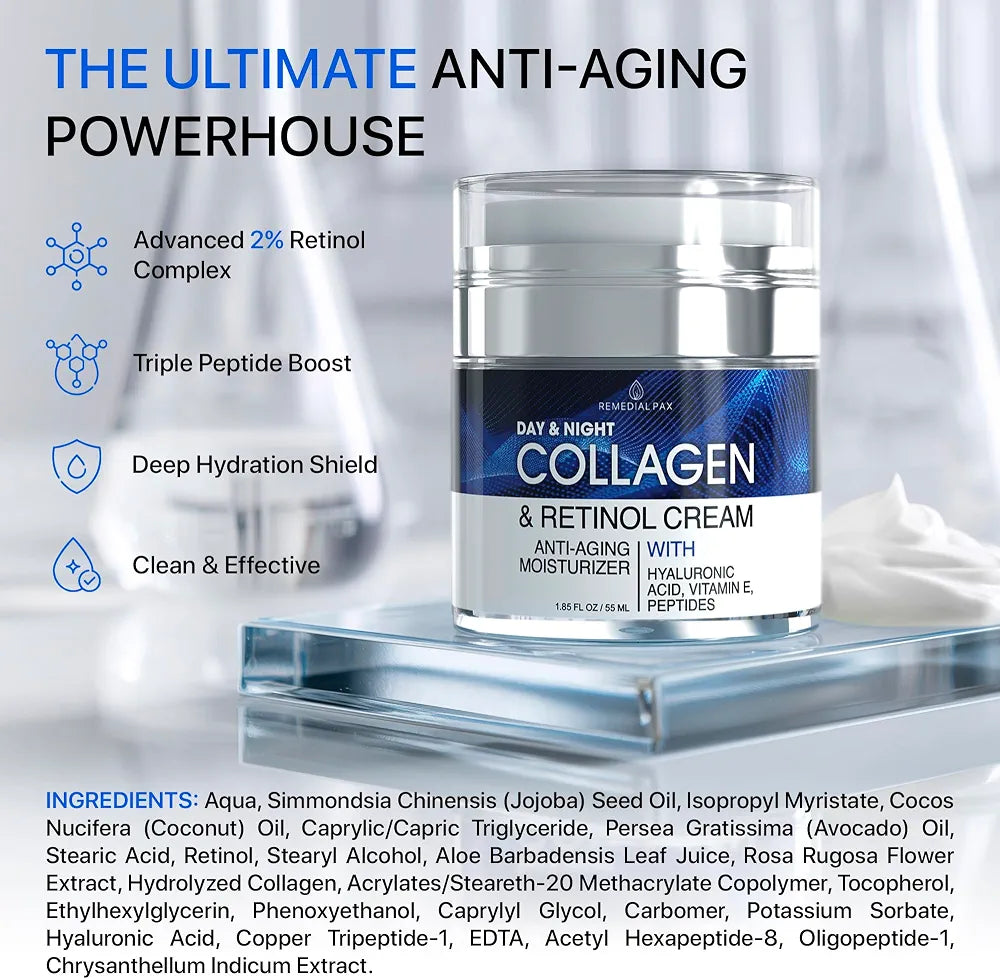Advanced Collagen & Retinol Anti-Aging Face Cream - Hydrating Firming Moisturizer for All Skin Types