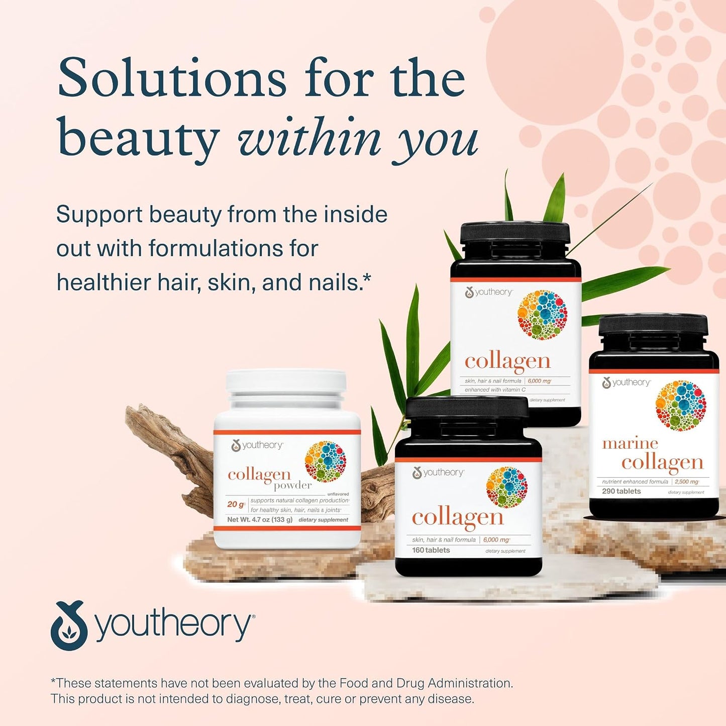 Youtheory Advanced Collagen - 6,000 mg Hydrolyzed Collagen Peptides - Includes Antioxidants & Contains Vitamin C - Hair Growth, Nails, Joint Health & Bone Support* - 290 Tablets (48-Day Supply)