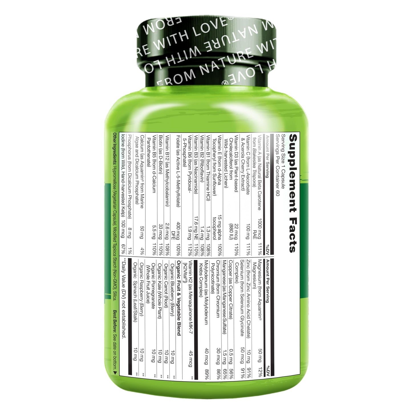 NATURELO Mens Multivitamins - One Daily Multivitamin for Men with Vitamins, Minerals & Organic Whole Foods, Boost Energy & Health, Non-GMO, 120 Vegetarian Capsules