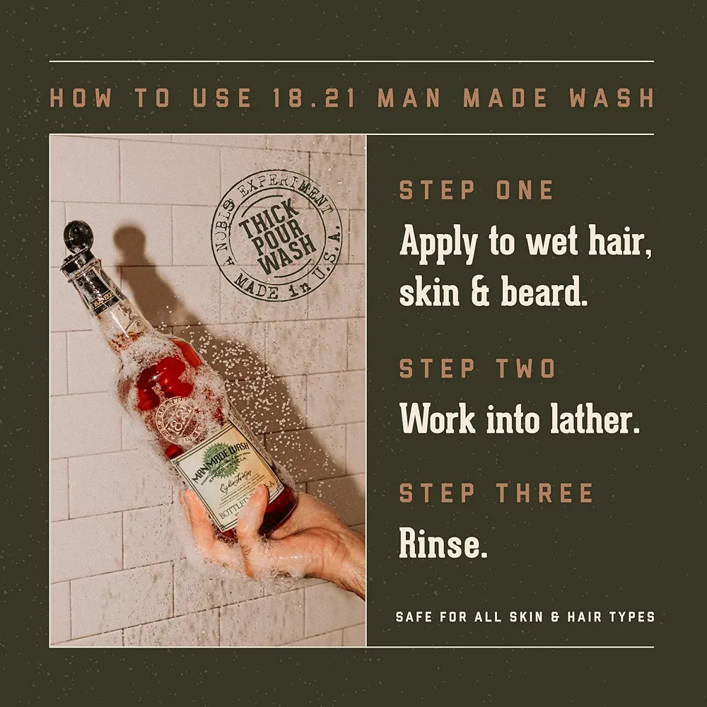 18.21 Man Made Original Absolute Mahogany 3-in-1 Body Wash, Shampoo, and Conditioner for Men, 32oz