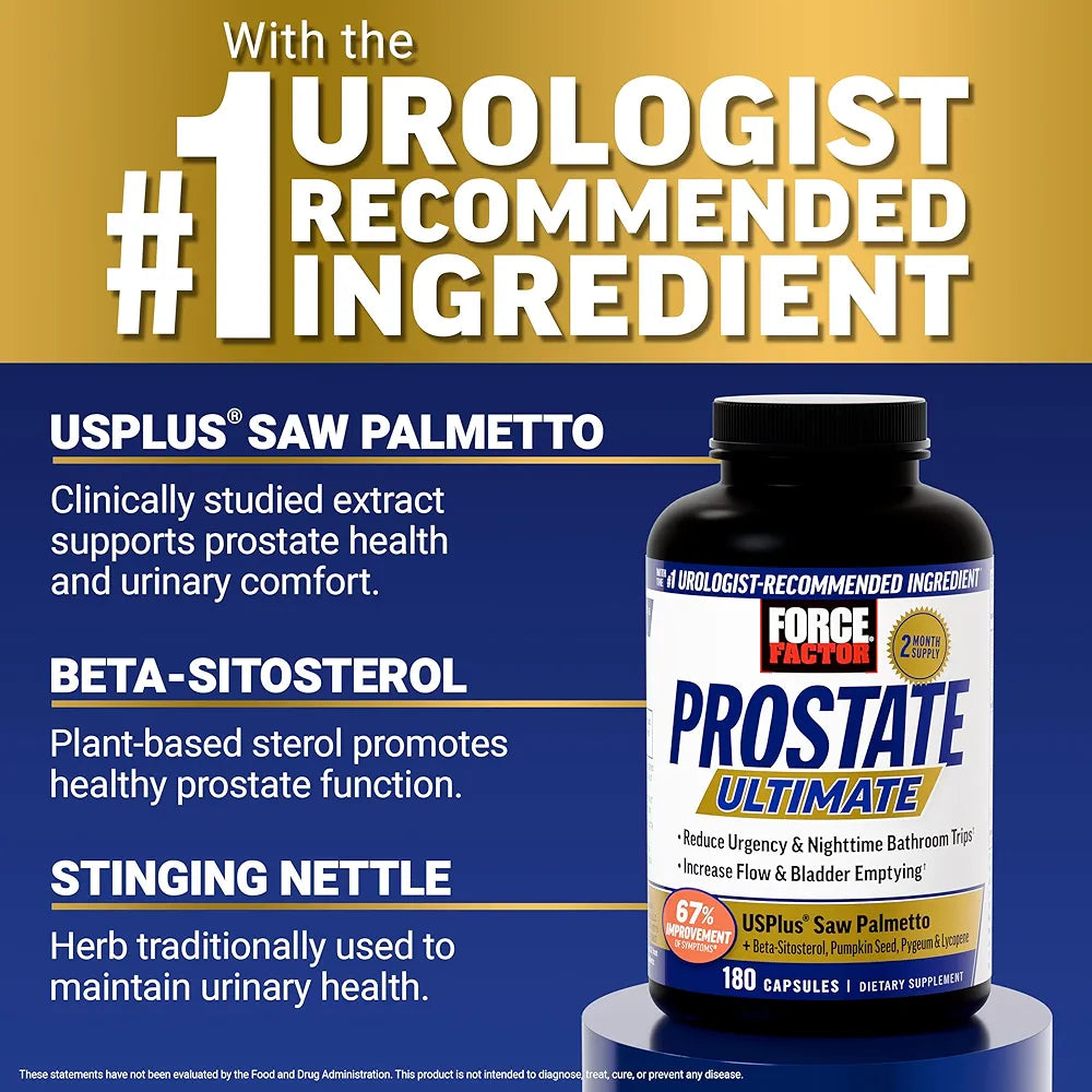 Force Factor Prostate Ultimate, Prostate Health Supplement for Men with Nettle & Saw Palmetto, #1 Urologist Recommended Ingredient to Support Urinary Flow, Bladder Emptying, 2 Month Supply