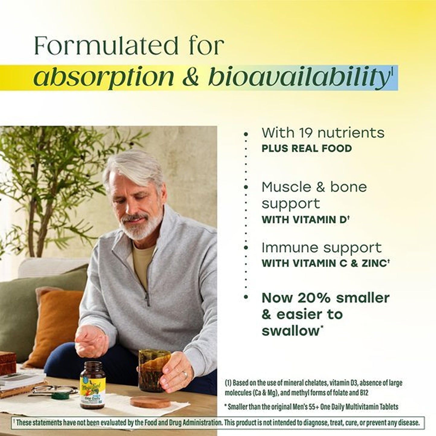MegaFood Multivitamin for Men 55+ One Daily Mens Multivitamins, Methylated B12, Vitamin D3, C & Zinc - Healthy Aging, Bone & Muscle Health & Immune Support - Vegetarian - 120 Tablets
