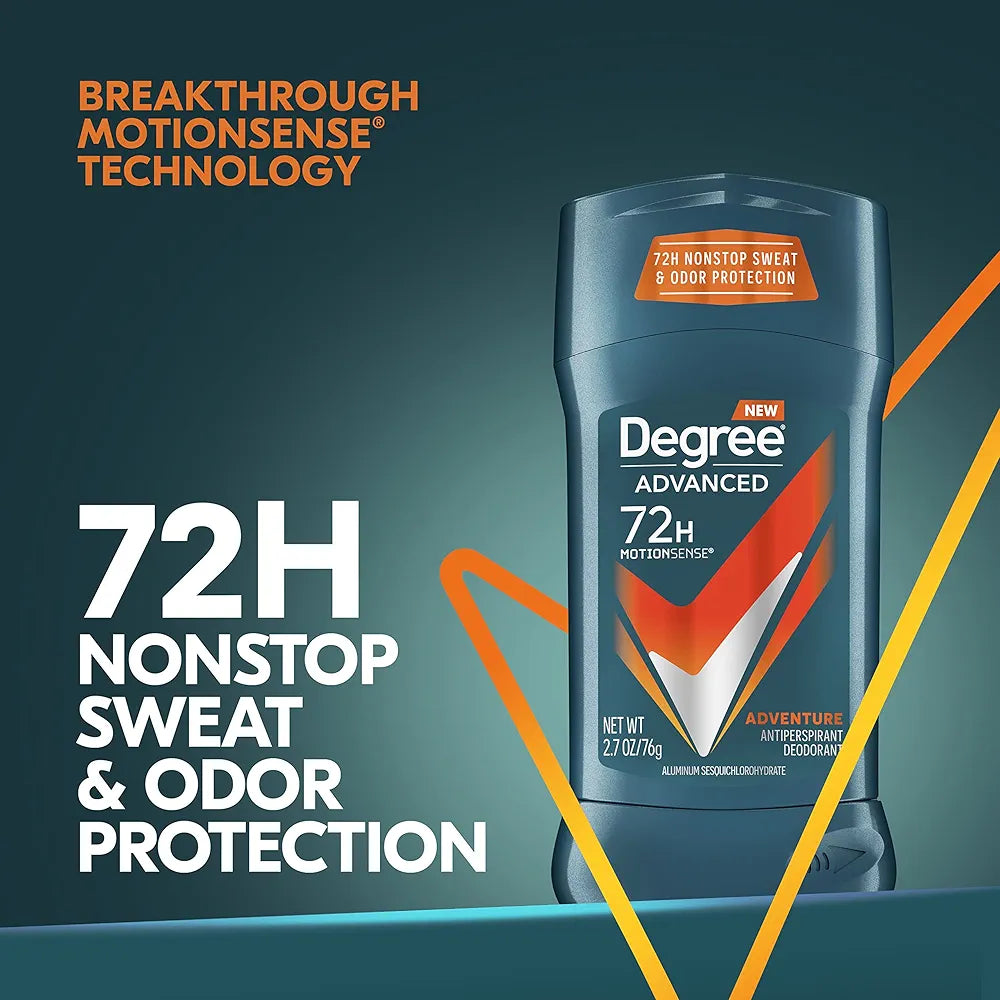 Degree Men Antiperspirant Deodorant Adventure Antiperspirant For Men With MotionSense Technology 2.7 oz, Pack of 4