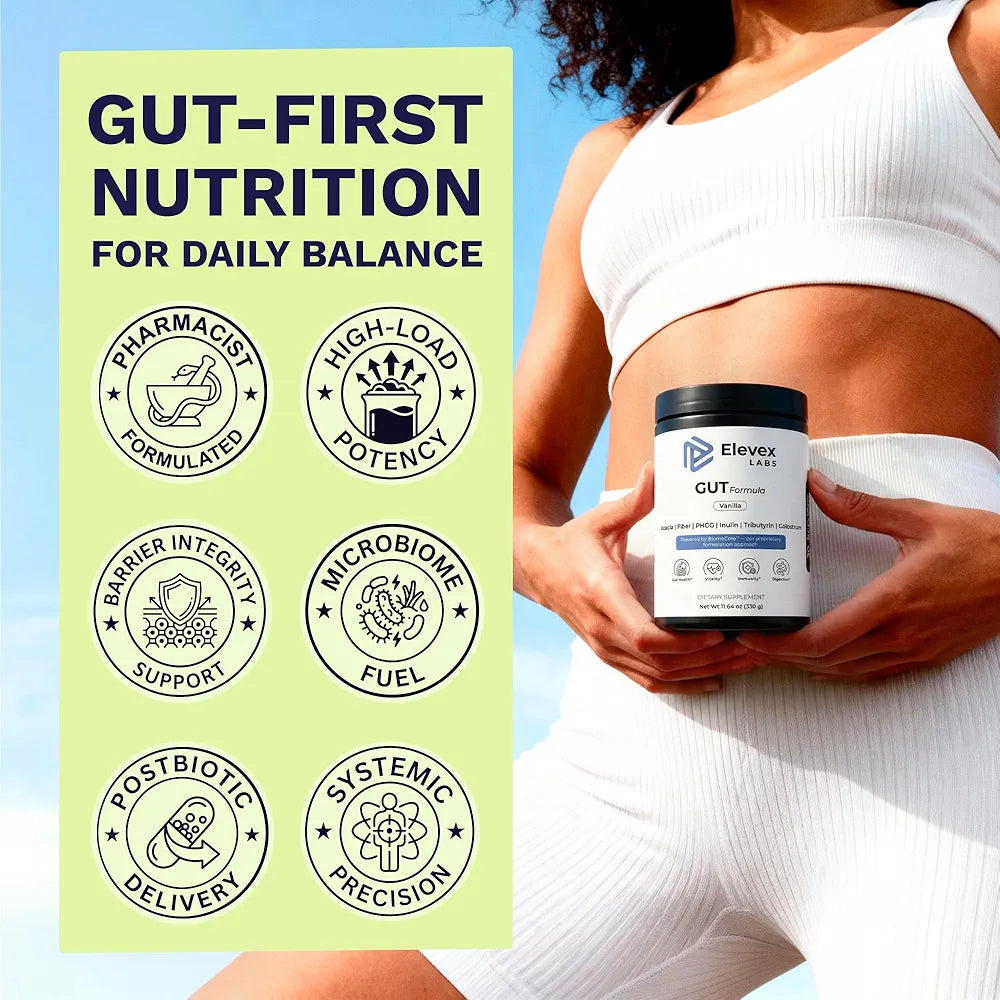 Gut Health Supplement Powder – Digestive Health Formula with Colostrum, Tributyrin & PHGG Prebiotics for Gut Health, Gut Lining, Gut-Brain & Bloating Relief for Women & Men – 30 Servings